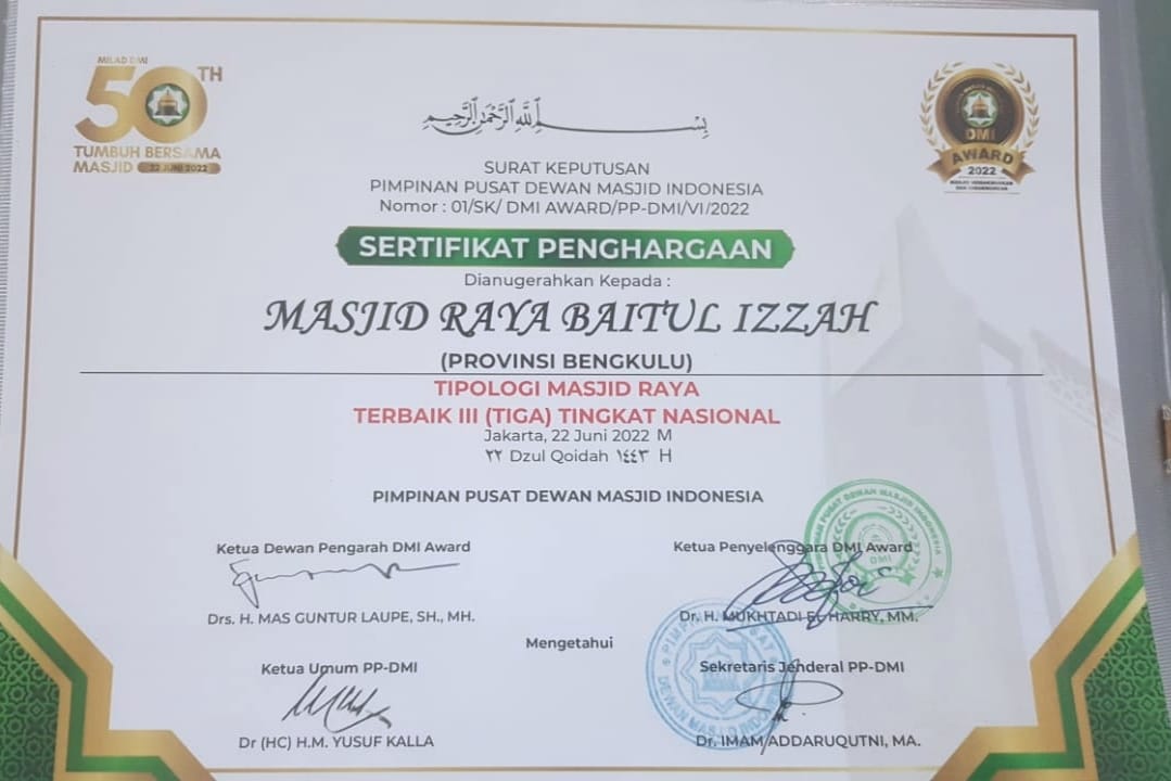 Masjid Raya Baitul Izzah Raih DMI Award 2022